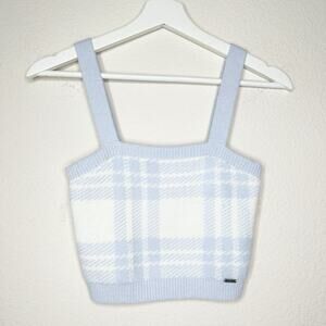 Hollister Cropped Blue and White Plaid Knit Tank Sz S